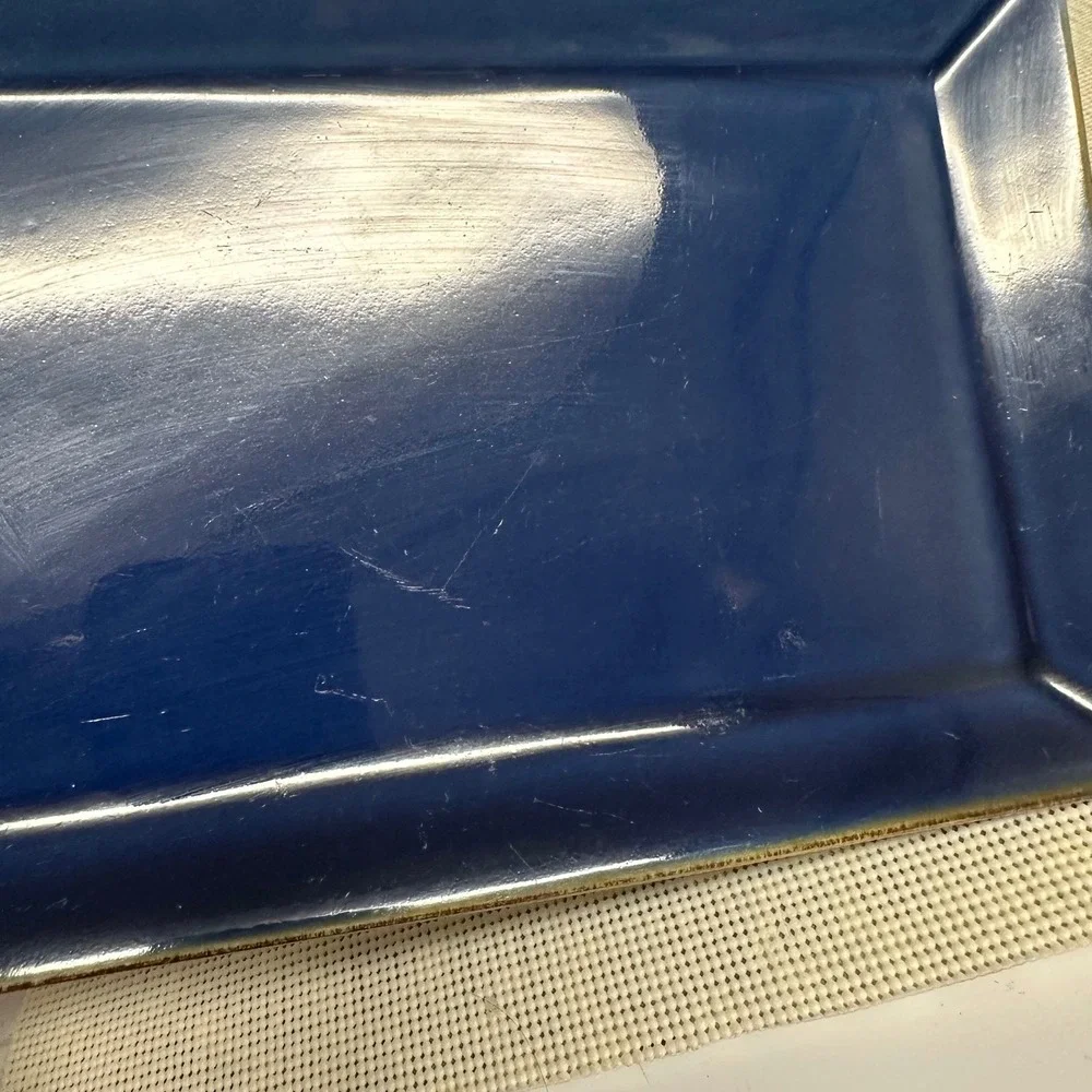 Pottery Barn Asian Square Blue 2 Pc Salad Plates & Rectangular Platter Vntage